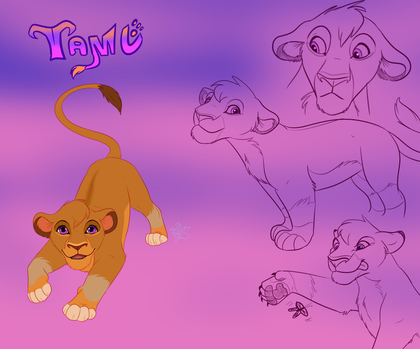 adopted arthropod butterfly cub cute feline female insect jazzlioness line_art lion mammal mischievous playful purple_eyes simple_background sketch_sheet solo tamu_whiteclaw young