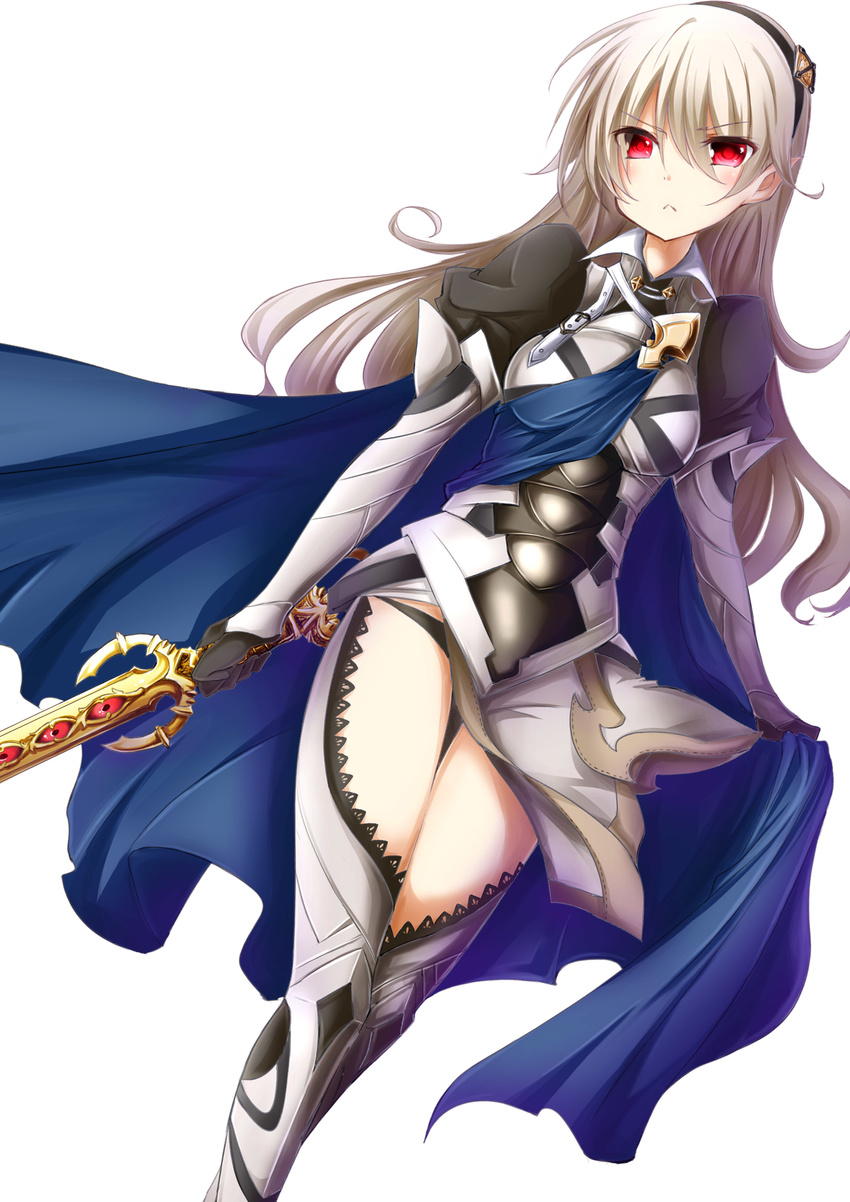 armor artist_request black_panties cape female fire_emblem fire_emblem_if hairband my_unit_(fire_emblem_if) nintendo panties pointy_ears puffy_sleeves red_eyes solo sword zero-theme