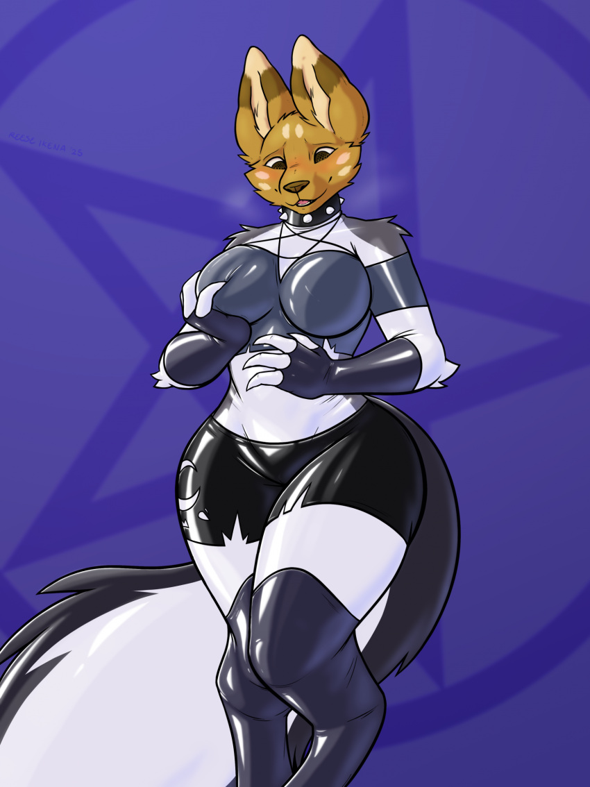 2025 anthro black_bottomwear black_clothing black_collar black_gloves black_handwear black_latex black_legwear black_shorts black_thigh_highs blush bodysuit bottomwear breast_fondling breast_play breasts clothing collar costume crossgender female fondling fur glistening glistening_body gloves grey_clothing grey_latex grey_topwear hand_on_breast handwear helluva_boss hi_res kangaroo latex latex_bodysuit latex_bottomwear latex_clothing latex_gloves latex_handwear latex_legwear latex_shorts latex_skinsuit latex_thigh_highs latex_topwear legwear loona_(helluva_boss) macropod mammal marsupial mtf_crossgender reese_ikena reeseikena_(artist) shorts skinsuit solo spiked_collar spikes tail thick_thighs thigh_highs tight_clothing topwear white_latex wide_hips yellow_body yellow_fur