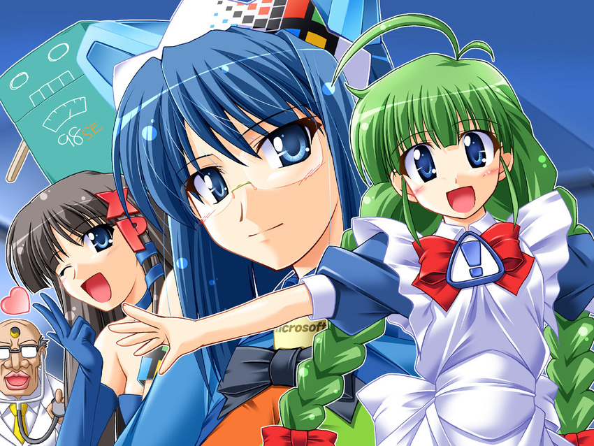 2k-tan 3girls 98se-tan artist_request glasses green_hair me-tan multiple_girls norton os-tan wallpaper xp-tan