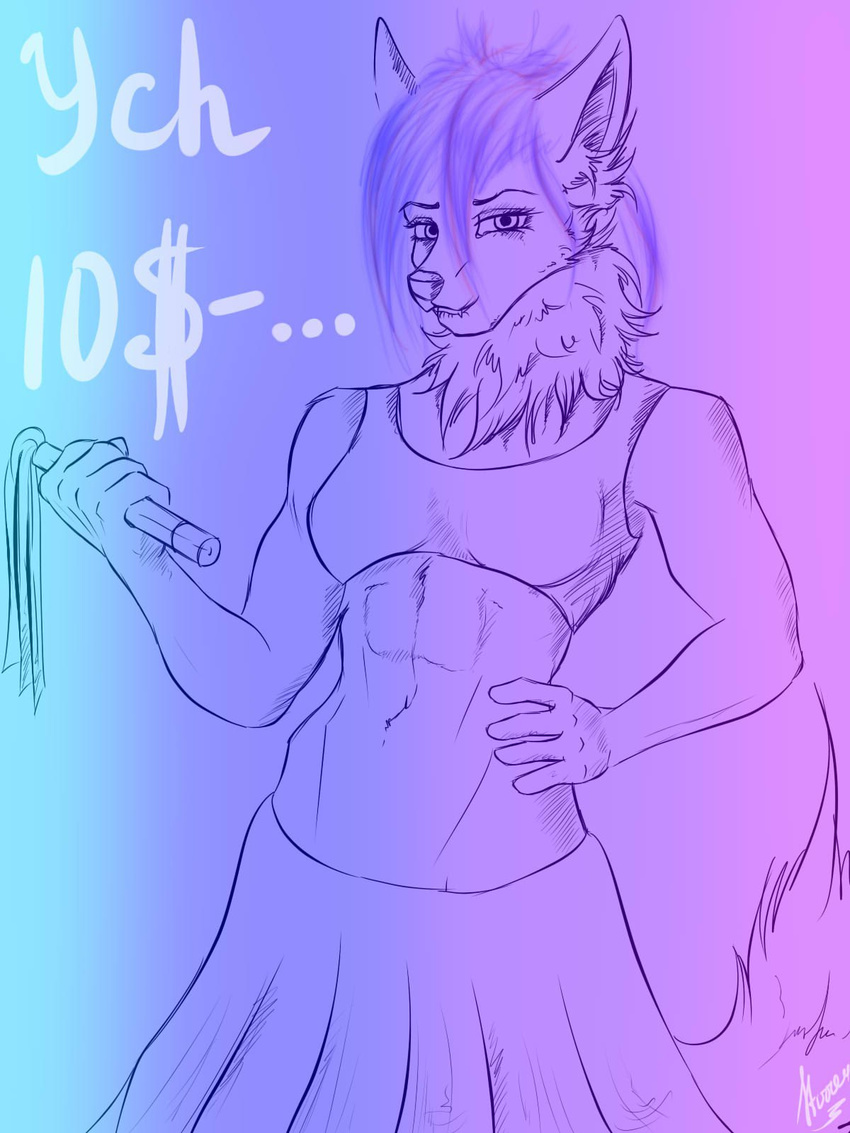 anthro bdsm canine clothing domination dominatrix female female_domination fluffy fox invalid_tag leather lookingatyou mammal muscular rubber skirt stirren whip ych ychauction