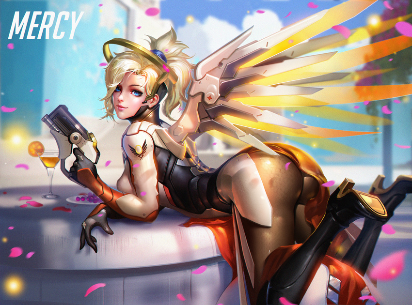 ass heels liang_xing mercy_(overwatch) overwatch pantyhose wings