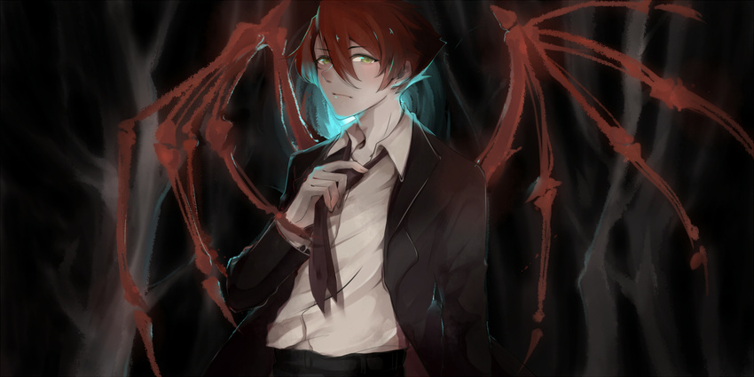 adam's_apple akasaki_minato bone_wings cevio formal green_eyes luza_(moeluw) male_focus necktie red_hair solo suit upper_body white_skin wings