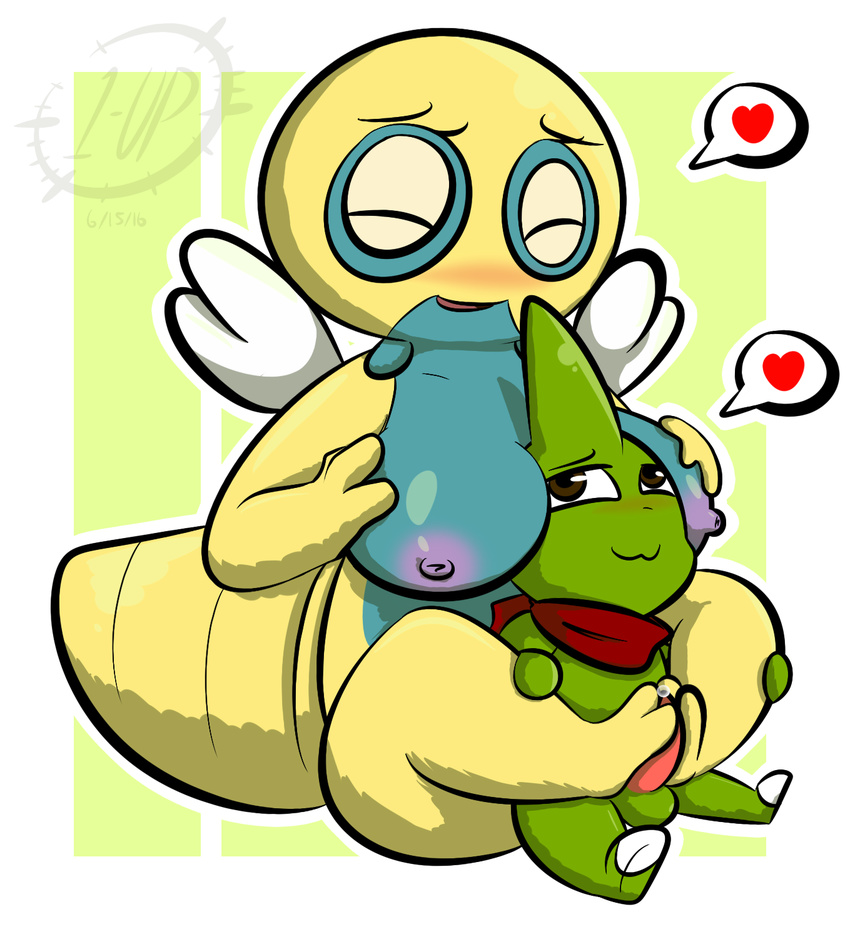 1-upclock balls big_breasts breasts clothed clothing dunsparce duo erection feet female foot_fetish footjob larvitar male male/female nintendo nipples penis pok&eacute;mon simple_background slightly_chubby squish video_games