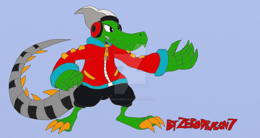 beanie beckoning clothing crocodile crocodilian cybernetics cyborg hat headphones hoodie imminent_fight inviting latch lethal_league machine male palette_swap reptile scalie shorts slim teeth young zerodragon7 zipper