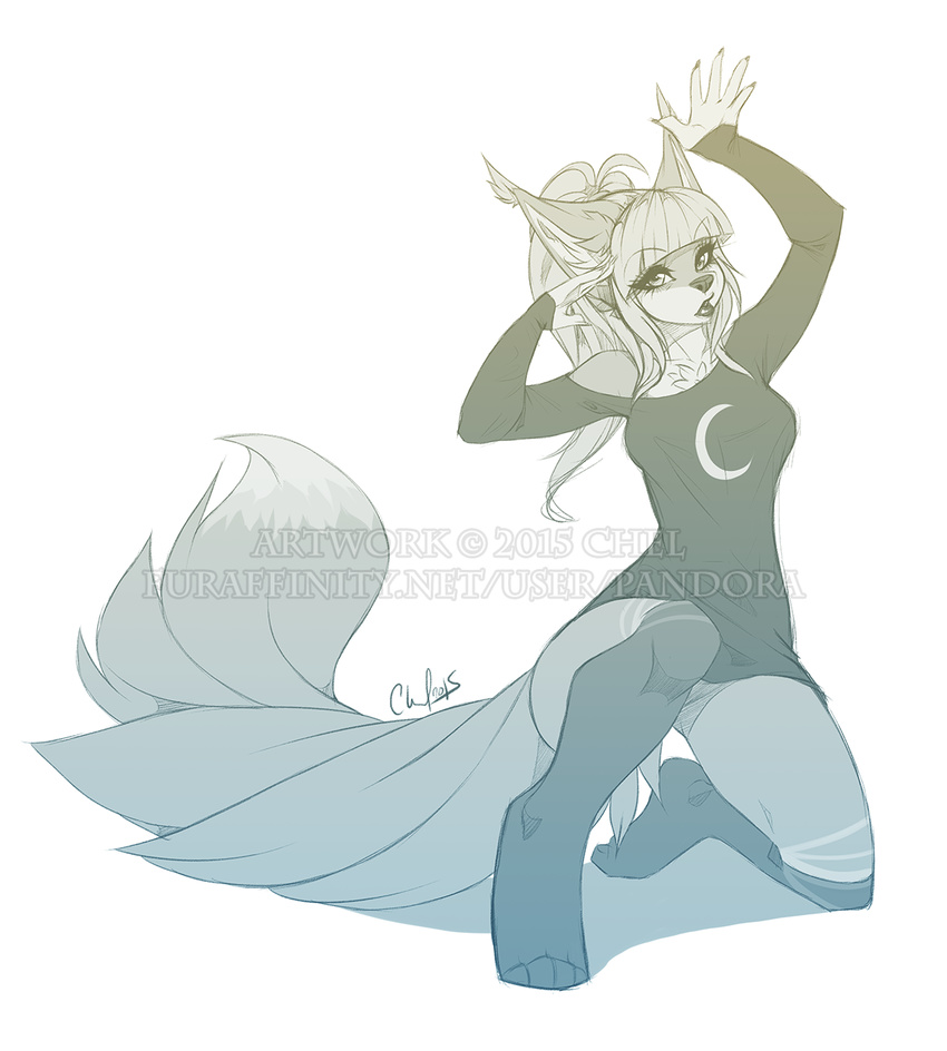 anthro caracal clothed clothing feline female legwear looking_at_viewer mammal pandora_(artist) simple_background socks solo white_background