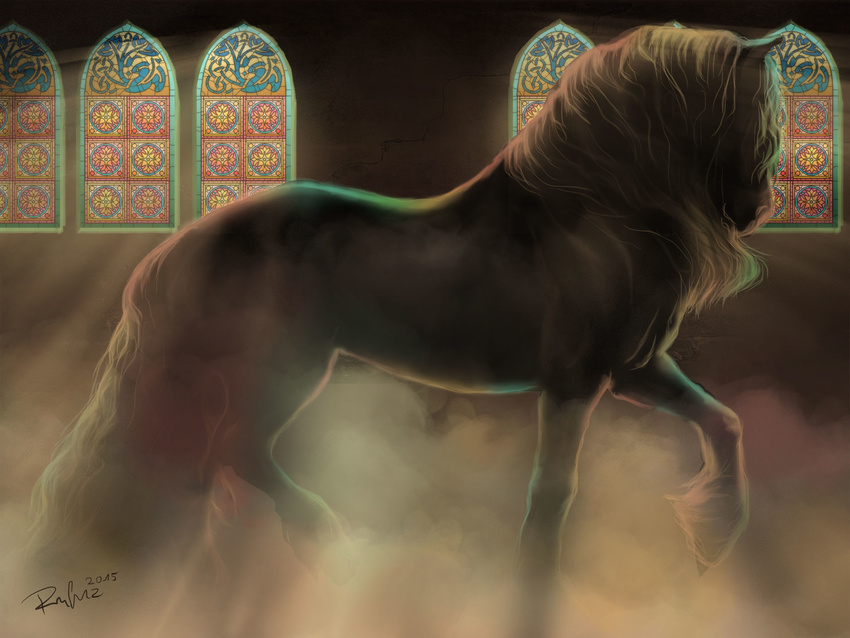 2015 ambiguous_gender dark digital_media_(artwork) dust equine feral hi_res horse mammal mane quadruped rufciu signature silhouette solo window