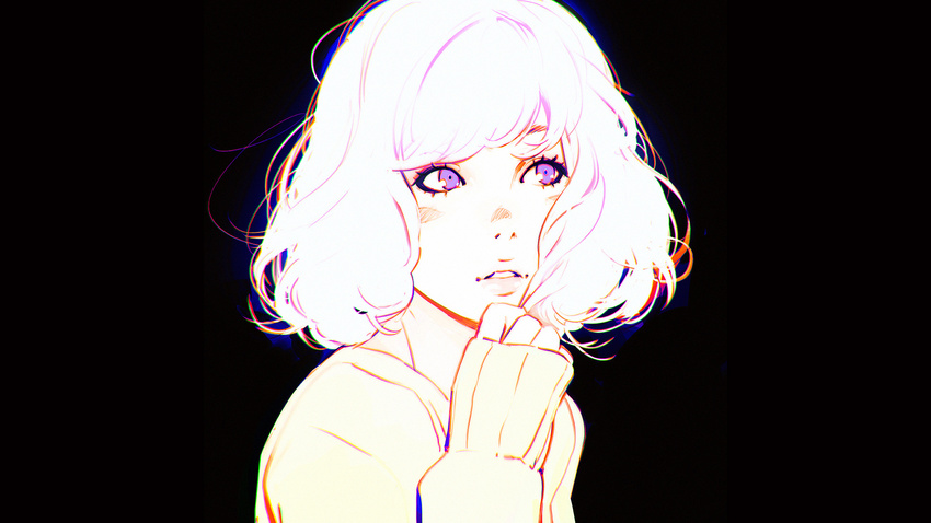 black ilya_kuvshinov monochrome original purple_eyes short_hair white_hair