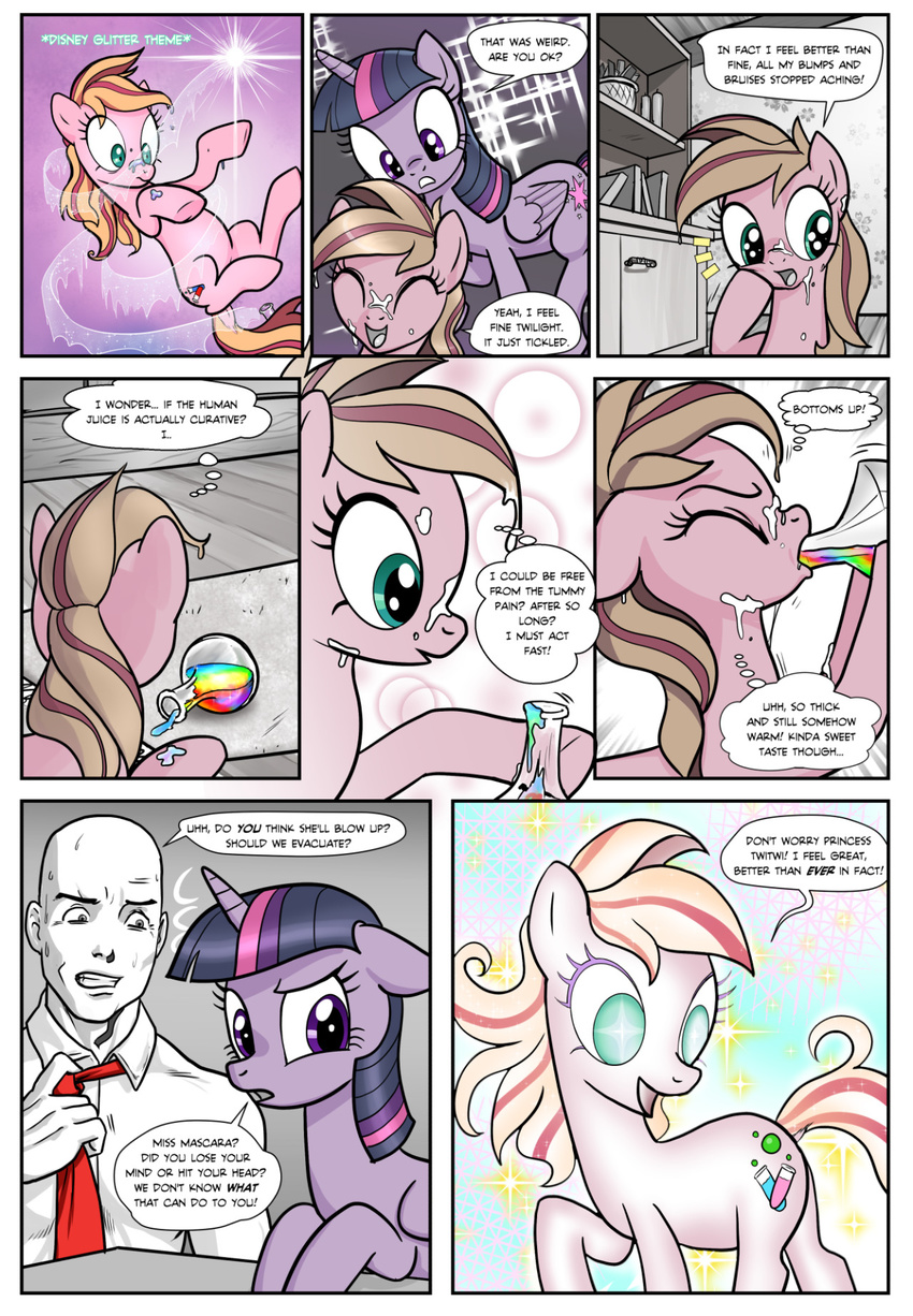 2016 anon colored_cum comic cum cum_in_mouth cum_inside cutie_mark dialogue drinking drinking_cum earth_pony english_text equine eyes_closed fan_character feathered_wings feathers female feral friendship_is_magic fur hair hi_res horn horse human male mammal mascara_(oc) multicolored_hair my_little_pony open_mouth pencils_(artist) pony purple_eyes rainbow_cum text tongue twilight_sparkle_(mlp) unusual_cum video_games white_feathers white_fur winged_unicorn wings