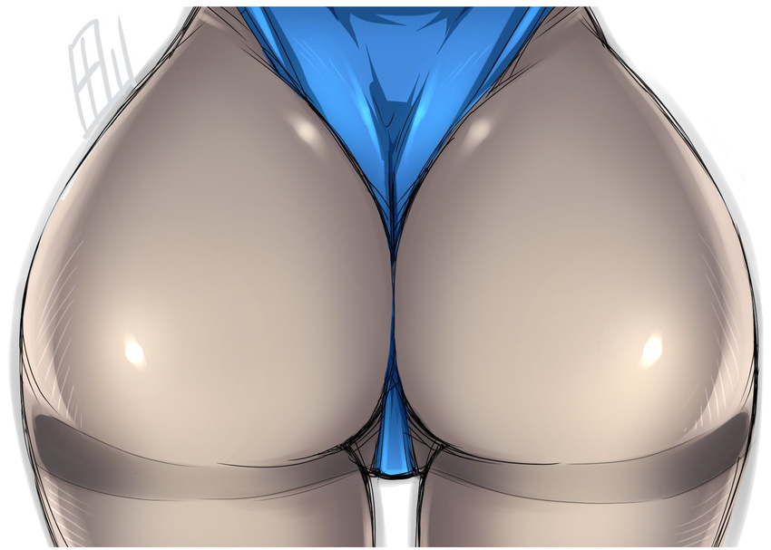 ass ass_focus blue_leotard close-up fat_mons from_behind grey_legwear highleg highleg_leotard izayoi_sakuya leotard outline pantyhose shiny shiny_clothes signature simple_background sketch solo standing tajima_yuuki thighband_pantyhose thighs thong_leotard touhou white_background