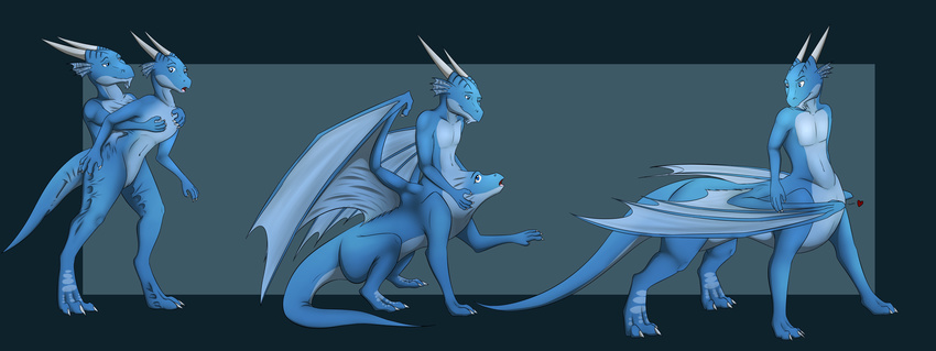 2016 absurd_res akula akula_drakon all_fours anthro blue_scales curus_keel digital_media_(artwork) dragon duo female hi_res male merging nude scales scalie sequence standing taur tomek1000 transformation