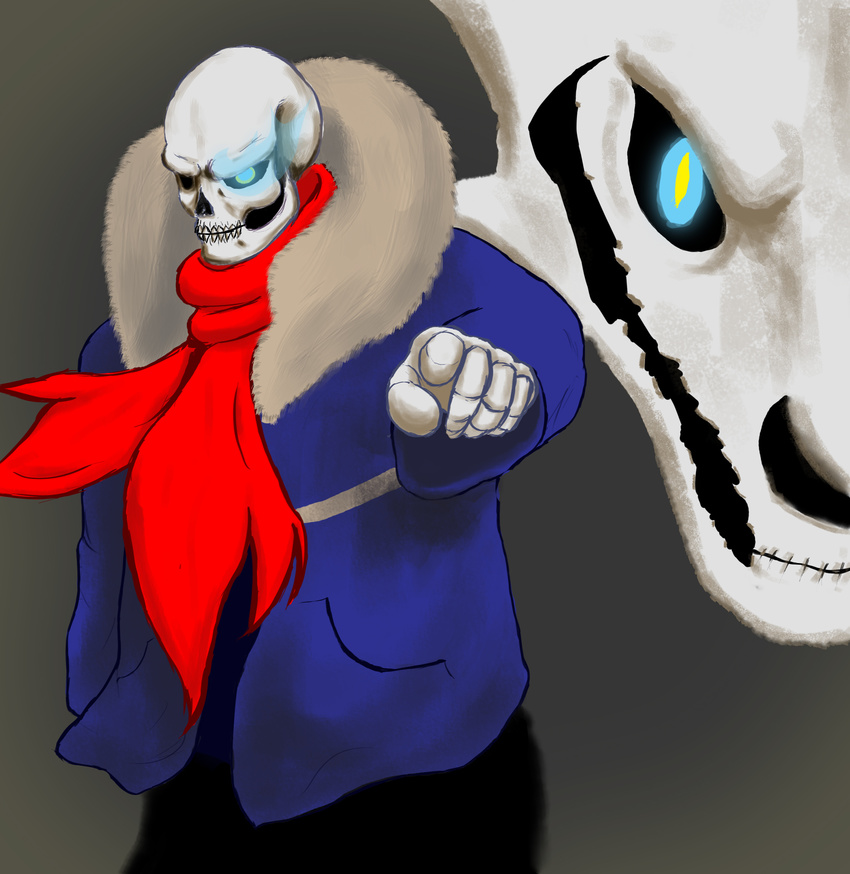 aftertale bone clothing gaster_blaster geno_sans_(aftertale) male ohmben sans_(undertale) simple_background skeleton undead undertale video_games