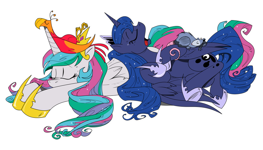 2016 absurd_res alpha_channel avian bird brunursus cute equine female feral friendship_is_magic hi_res horn mammal marsupial my_little_pony opossum philomena_(mlp) phoenix princess_celestia_(mlp) princess_luna_(mlp) sleeping tiberius_(idw) winged_unicorn wings