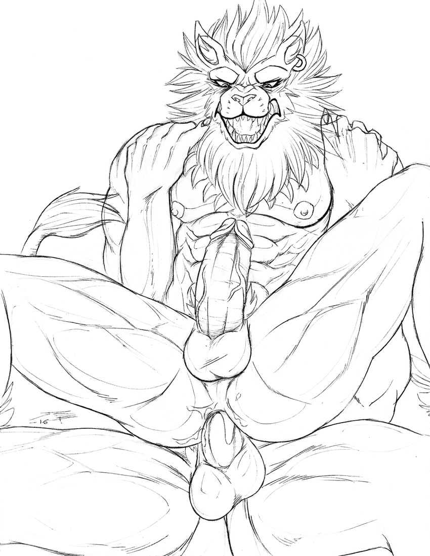anal anal_penetration anthro balls black_and_white cum-from_ass digimon duo erection faceless_male feline forceful front_view jrbart leomon lion male male/male mammal mane monochrome muscular nipples open_mouth penetration penis perineum reclining retracted_foreskin sharp_teeth signature sketch solo_focus spread_legs spreading teeth uncut vein veiny_penis