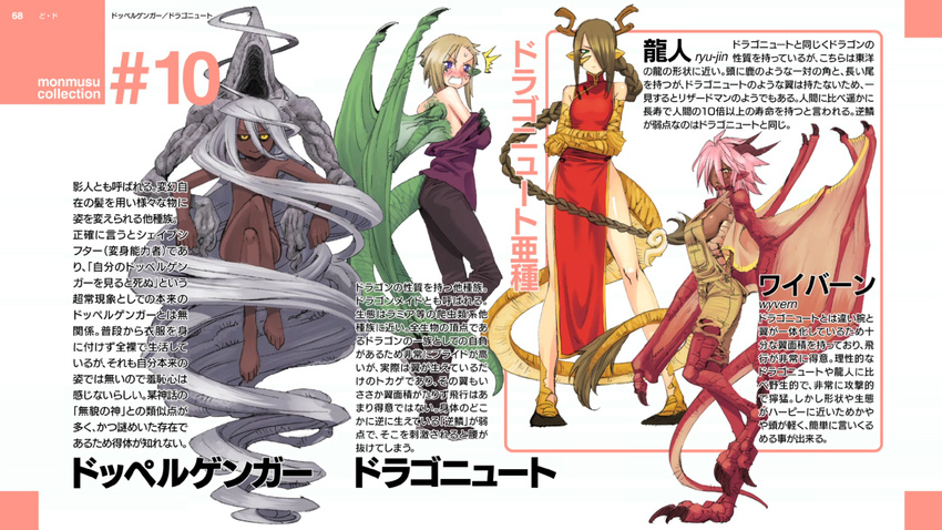4girls absurdly_long_hair antlers black_sclera blonde_hair blush border braid breasts brown_hair china_dress chinese_clothes claws convenient_leg crossed_arms cthulhu_mythos dark_skin doppel_(monster_musume) doppelganger draco_(monster_musume) dragon_girl dragon_horns dragon_tail dragon_wings dress end_card green_eyes hair_censor hair_over_one_eye horns inui_takemaru legs_crossed long_hair monster_girl monster_musume_no_iru_nichijou multiple_girls nude nyarlathotep official_art okayado overalls pink_hair pointy_ears prehensile_hair purple_eyes ryu-jin_(monster_musume) ryuu-jin_(monster_musume) scales short_hair side_slit sideboob simple_background single_braid slit_pupils small_breasts tail torn_clothes translation_request undressing vera_(monster_musume) very_long_hair white_hair wings wyvern wyvern_(monster_musume) yellow_eyes