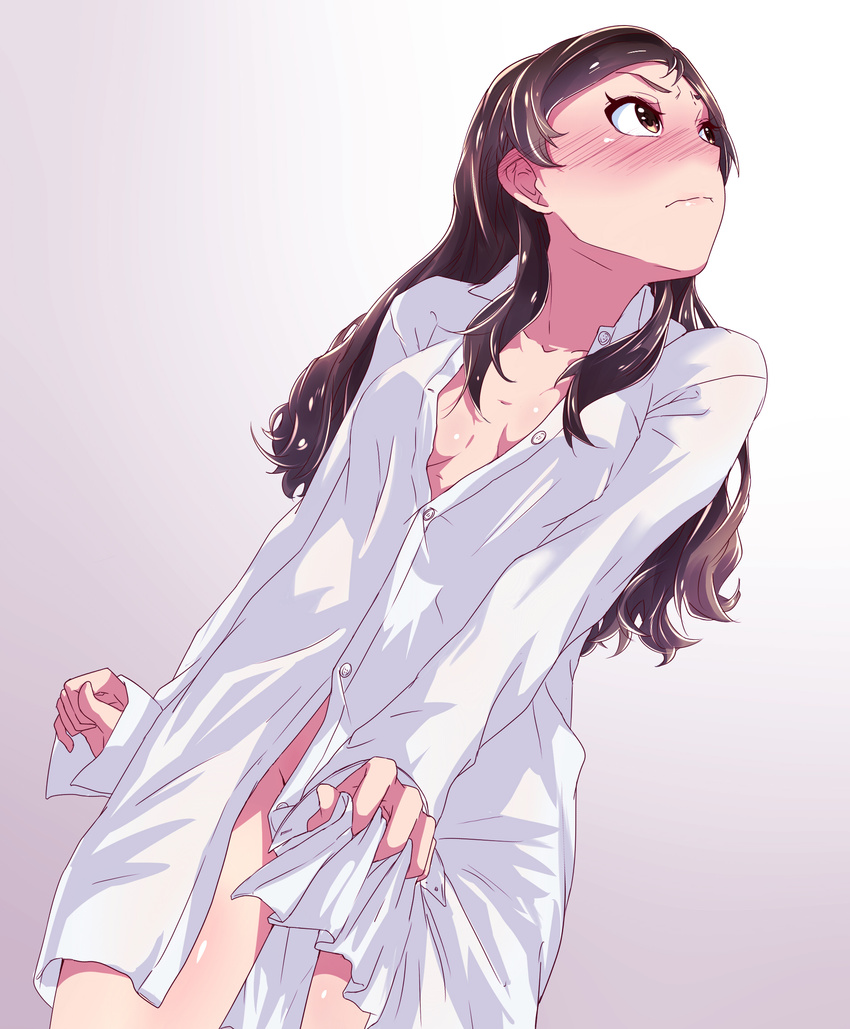 bottomless cleavage dress_shirt hisa_tsuki kitazawa_shiho no_bra open_shirt the_idolm@ster the_idolm@ster_million_live