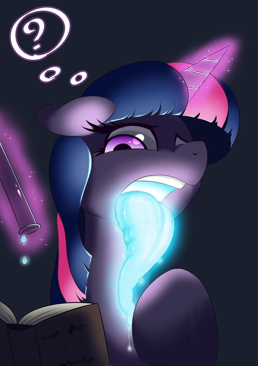 2016 book drooling equine eyelashes female feral friendship_is_magic hair hi_res horn levitation long_hair long_tongue magic mammal multicolored_hair my_little_pony open_mouth saliva solo theobrobine tongue tongue_out twilight_sparkle_(mlp) unicorn