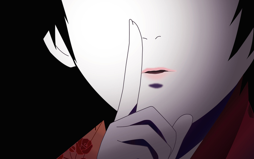 floral_print head_out_of_frame highres index_finger_raised parted_lips pink_lips sayonara_zetsubou_sensei solo tsunetsuki_matoi vector_trace wallpaper