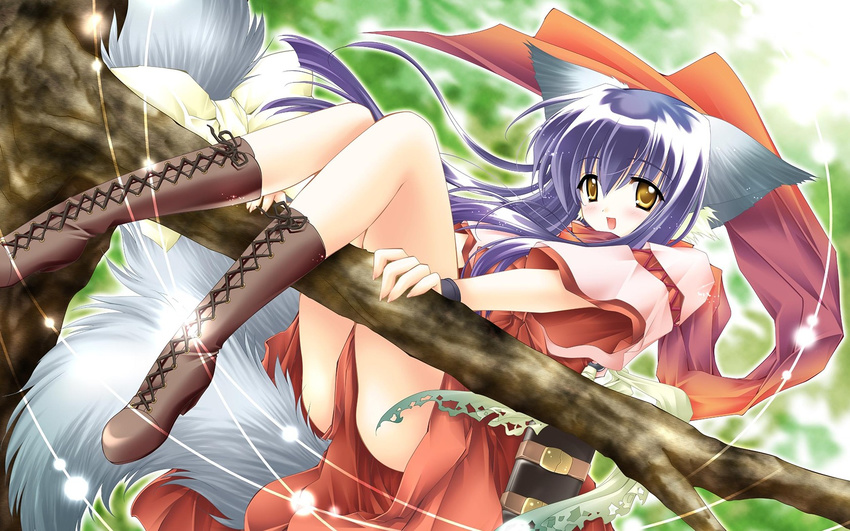 animal_ears boots catgirl japanese_clothes koma tail tail_tale yellow_eyes
