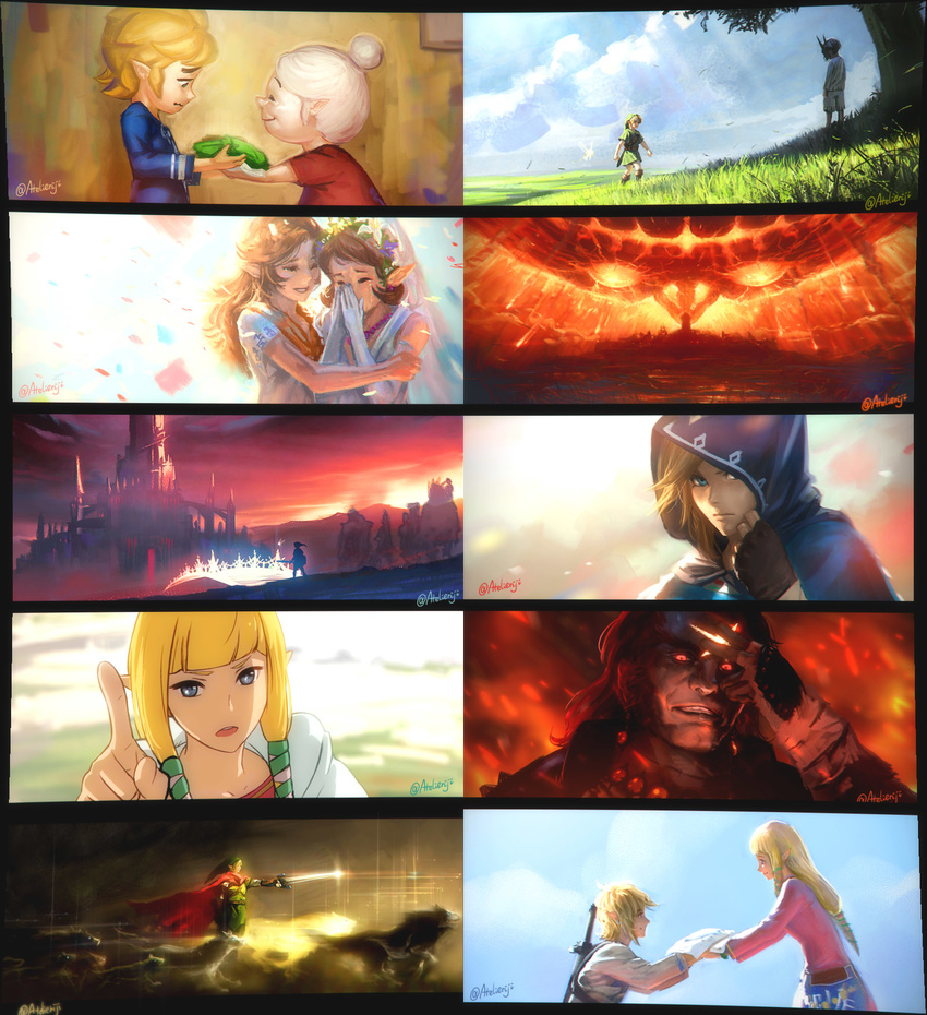 anju blonde_hair blue_eyes bridal_veil brown_hair cape character_request cloud commentary_request cremia day dress elbow_gloves ganondorf gloves hair_bun hair_tubes highres hime_cut hood link link's_grandma link_(wolf) long_hair moon moon_children navi pointy_ears princess_zelda scar sky sword the_legend_of_zelda the_legend_of_zelda:_breath_of_the_wild the_legend_of_zelda:_majora's_mask the_legend_of_zelda:_ocarina_of_time the_legend_of_zelda:_skyward_sword the_legend_of_zelda:_the_wind_waker the_legend_of_zelda:_twilight_princess toon_link tunic veil weapon wedding_dress white_dress