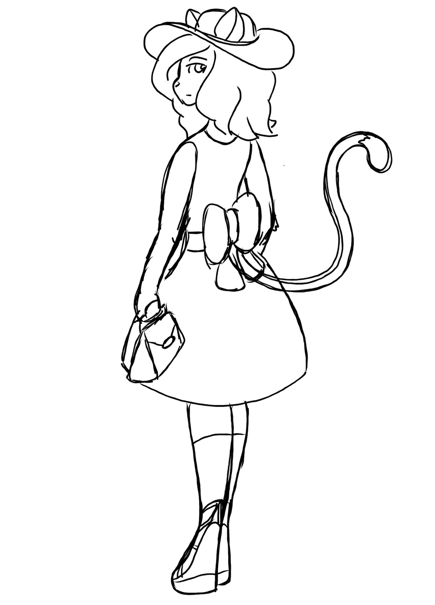 anthro clothed clothing crossdressing fan_character feline footwear girly male mammal monochrome mundie mundieofsin purse