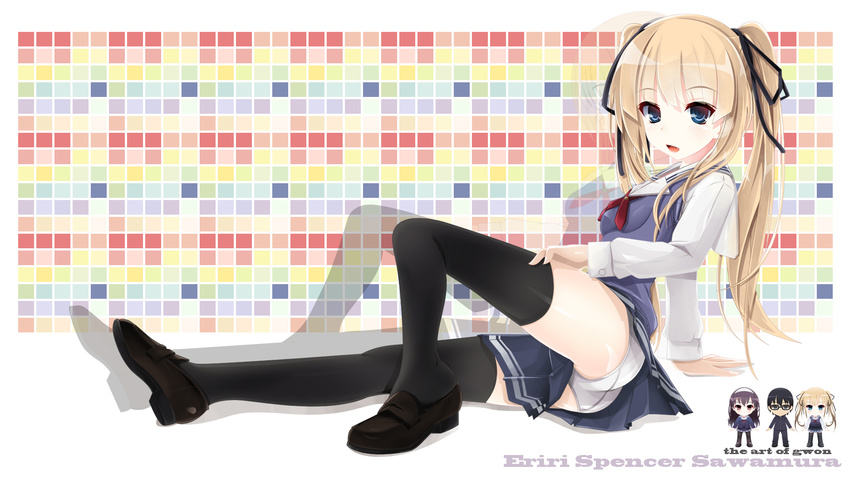 blonde_hair blue_eyes gwon saenai_heroine_no_sodatekata sawamura_spencer_eriri seifuku thighhighs twintails