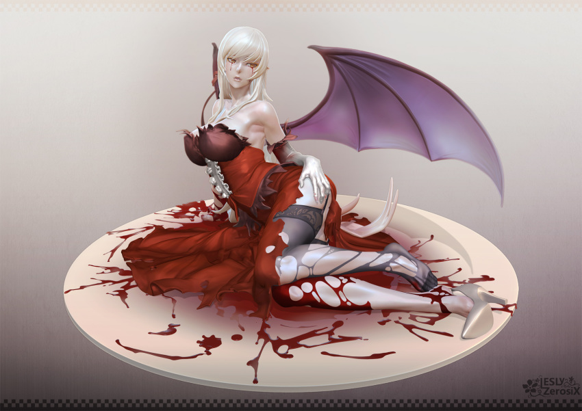bakemonogatari blood dress fang kissshot_acerolaorion_heartunderblade leslyzerosix monogatari_(series) oshino_shinobu vampire wings