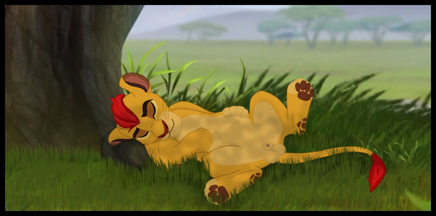 2016 balls cub detailed_background disney feline fur kaion kion lion lying male mammal penis sleeping smile solo the_lion_guard the_lion_king young