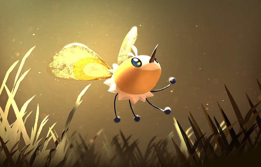 cutiefly flying gen_7_pokemon grass insect_wings mariajang no_humans pokemon pokemon_(creature) solo wings