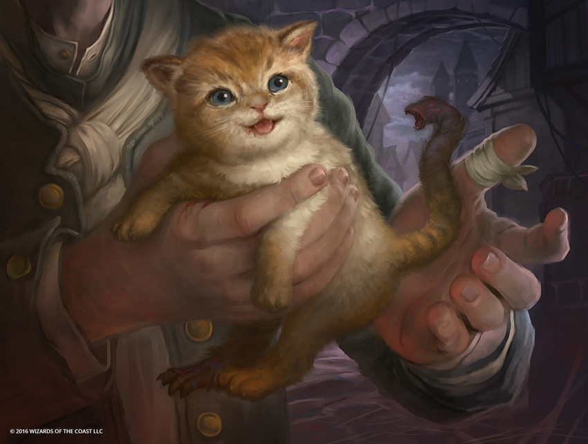 blood carrying cat city cityscape close-up cub cute digital_media_(artwork) digital_painting_(artwork) duo faceless_male feline feral howard_lyon human lifted looking_away male mammal monster open_mouth sharp_teeth tail_mouth teeth tongue tongue_out young