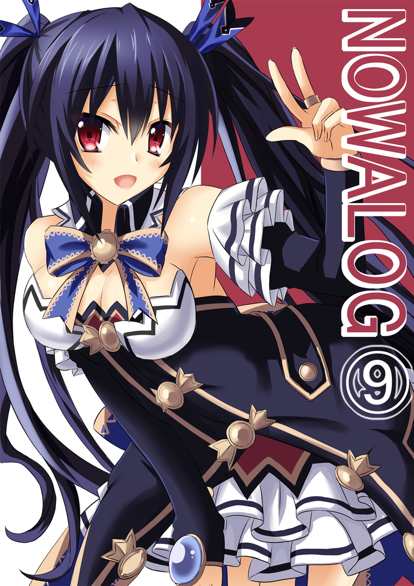 bare_shoulders black_hair blush breasts cleavage hair_ornament highres large_breasts long_hair looking_at_viewer neptune_(series) noire norapan open_mouth red_eyes solo twintails very_long_hair
