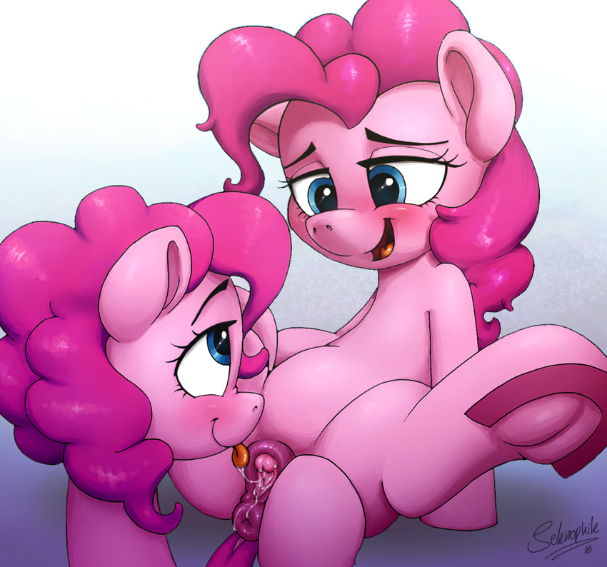 2016 anatomically_correct anatomically_correct_pussy anus blue_eyes blush clitoris duo earth_pony equine eyelashes female female/female feral friendship_is_magic hair hooves horse long_hair mammal my_little_pony open_mouth pink_hair pinkie_pie_(mlp) pony pussy selenophile selfcest smile spread_legs spreading square_crossover tongue tongue_out underhoof