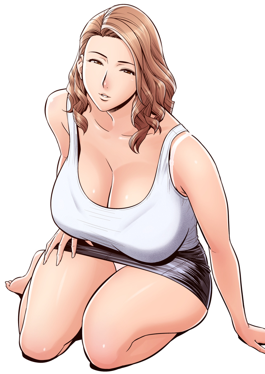 1girl breasts cleavage huge_breasts looking_at_viewer solo tatsunami_youtoku twin_milf