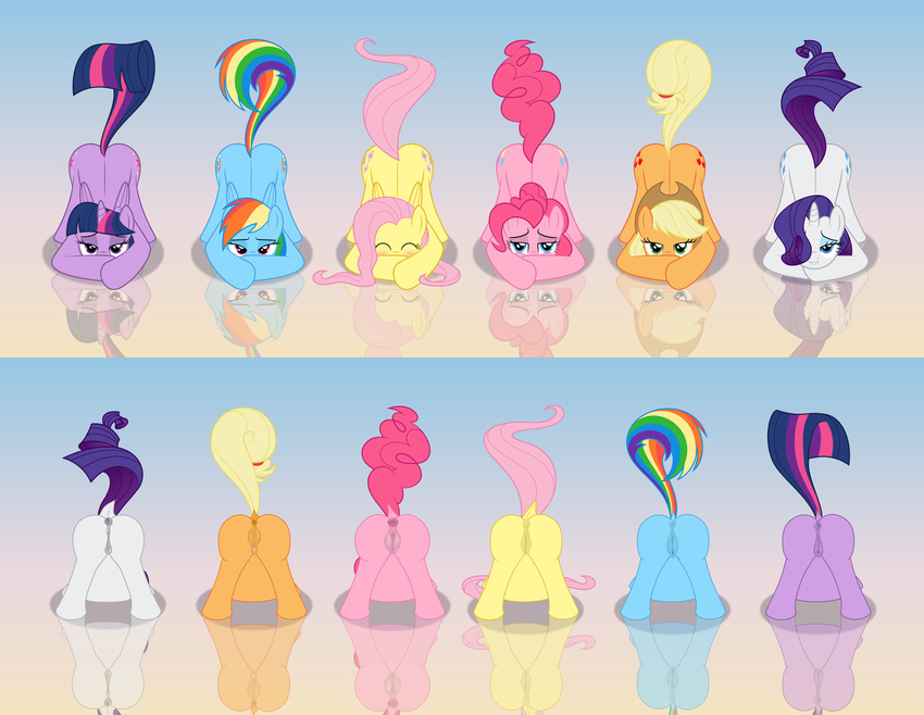 absurd_res anatomically_correct anatomically_correct_pussy animal_genitalia animal_pussy anus applejack_(mlp) bloss blush butt culu-bluebeaver cutie_mark earth_pony equine equine_pussy eyes_closed female feral fluttershy_(mlp) friendship_is_magic group half-closed_eyes hi_res horn horse lineup looking_at_viewer mammal my_little_pony nude pegasus pinkie_pie_(mlp) pony pose pussy rainbow_dash_(mlp) rarity_(mlp) simple_background smile smug thelaughingkitsune twilight_sparkle_(mlp) unicorn wings