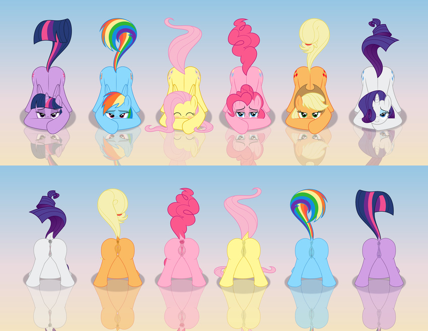 absurd_res anatomically_correct anatomically_correct_pussy animal_genitalia animal_pussy anus applejack_(mlp) bloss blush butt culu-bluebeaver cutie_mark earth_pony equine equine_pussy eyes_closed female feral fluttershy_(mlp) friendship_is_magic group half-closed_eyes hi_res horn horse lineup looking_at_viewer mammal my_little_pony nude pegasus pinkie_pie_(mlp) pony pose pussy rainbow_dash_(mlp) rarity_(mlp) simple_background smile smug thelaughingkitsune twilight_sparkle_(mlp) unicorn wings