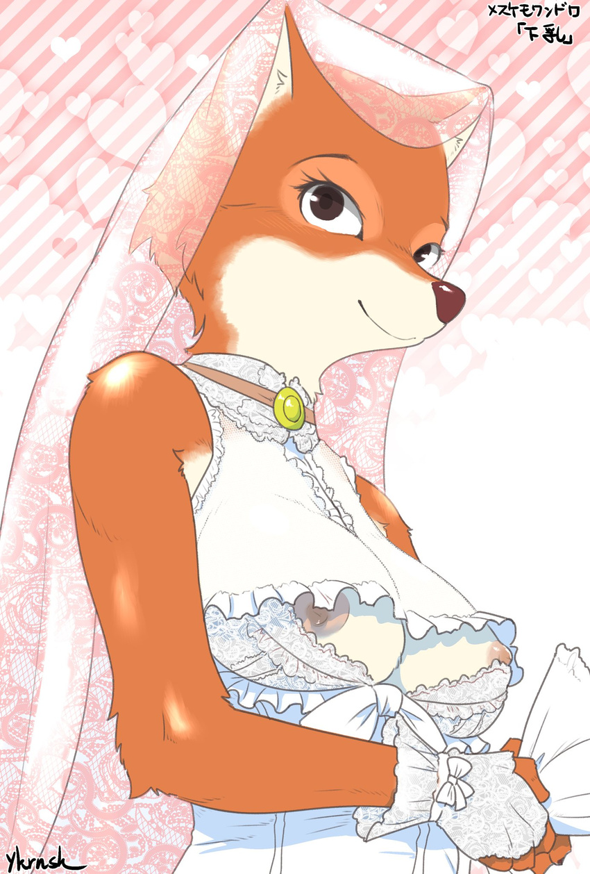breasts canine clothing disney dress female fox jewelry maid_marian mammal nipples robin_hood_(disney) solo veil wedding_dress yukaran_nosuke