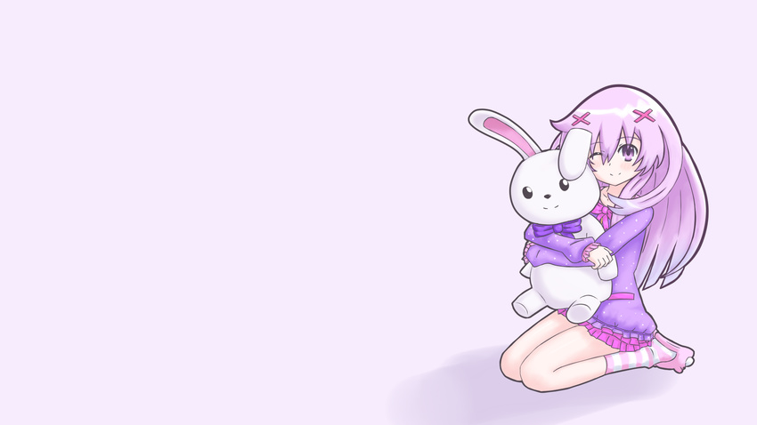 bunny doll hyperdimension_neptunia_mk2 nepgear nepples photoshop purple_eyes purple_hair ribbons socks