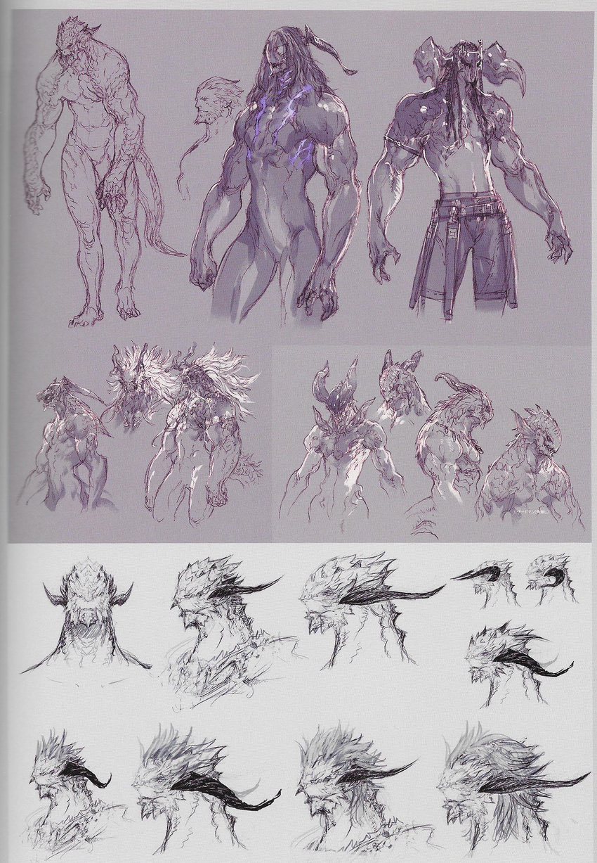 ambiguous_gender au_ra concept_art final_fantasy final_fantasy_xiv group hair humanoid male nude official_art scales square_enix video_games