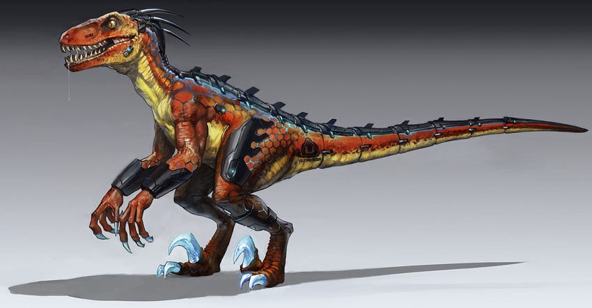 ambiguous_gender biceps claws cybernetics dinosaur feral killer_instinct machine official_art open_mouth raptor riptor scalie sharp_teeth simple_background solo teeth theropod video_games yellow_eyes