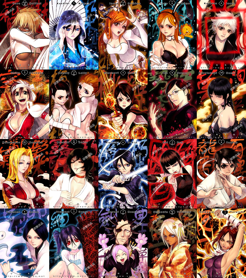 1boy 6+girls amber_eyes arisawa_tatsuki arms arrancar back bangs bare_back bare_shoulders black_eyes black_hair bleach blonde_hair blood blood_stain blue_eyes braid breasts brown_eyes bunny_ears bunny_outfit cape dark_skin dress eyebrows eyelashes eyes_closed female fingernails fingers flower_petals forehead fukutaichou_badge glasses gold_eyes green_eyes hair_bun hands hinamori_momo hips inoue_orihime ise_nanao kanji karate_outfit kimono knees kon kotetsu_isane kuchiki_hisana kuchiki_rukia kurotsuchi_nemu kusajishi_yachiru lavender_eyes legs light_skin lily lingerie lips lipstick loly_aivirrne long_hair looking_at_viewer male matsumoto_rangiku menoly_mallia multiple_girls naughty_face necklace open_mouth orange_hair pink_hair purple_eyes red_eyes rose_petals scar shiba_kuukaku shihakusho shihouin_yoruichi shikai shinigami short_hair shoulders size_difference small_breasts soifon spiked_hair sui-feng sword tier_harribel tsubaki_(bleach) tsumugiya_ururu twintails unohana_retsu weapon white_hair zanpakuto zaraki_kenpachi