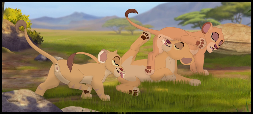 2016 animal_genitalia animal_pussy anus disney feline feline_pussy female female/female feral fur group hi_res kaion kiara lion mammal pussy the_lion_guard the_lion_king tiifu tongue vaginal young zuri