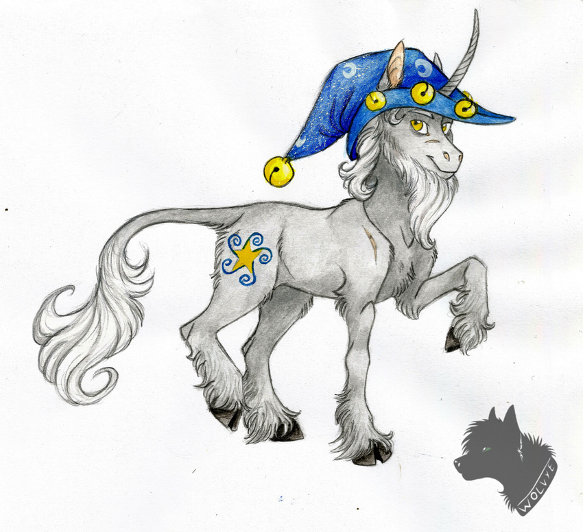 beard cutie_mark equine facial_hair feral friendship_is_magic fur grey_fur hair hat hooves horse looking_at_viewer luna68 male mammal my_little_pony nude realistic scar simple_background smile solo standing starswirl_the_bearded_(mlp) white_background white_fur white_hair yellow_eyes