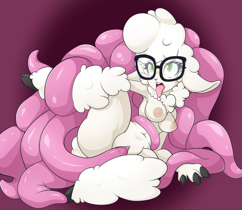 anthro big_breasts breasts caprine chest_tuft dawn_bellwether disney eyewear female fur glasses green_eyes hair mammal nipples open_mouth penetration pussy scikosis sheep solo spread_legs spreading tentacles tongue tongue_out tuft vaginal vaginal_penetration white_fur white_hair zootopia