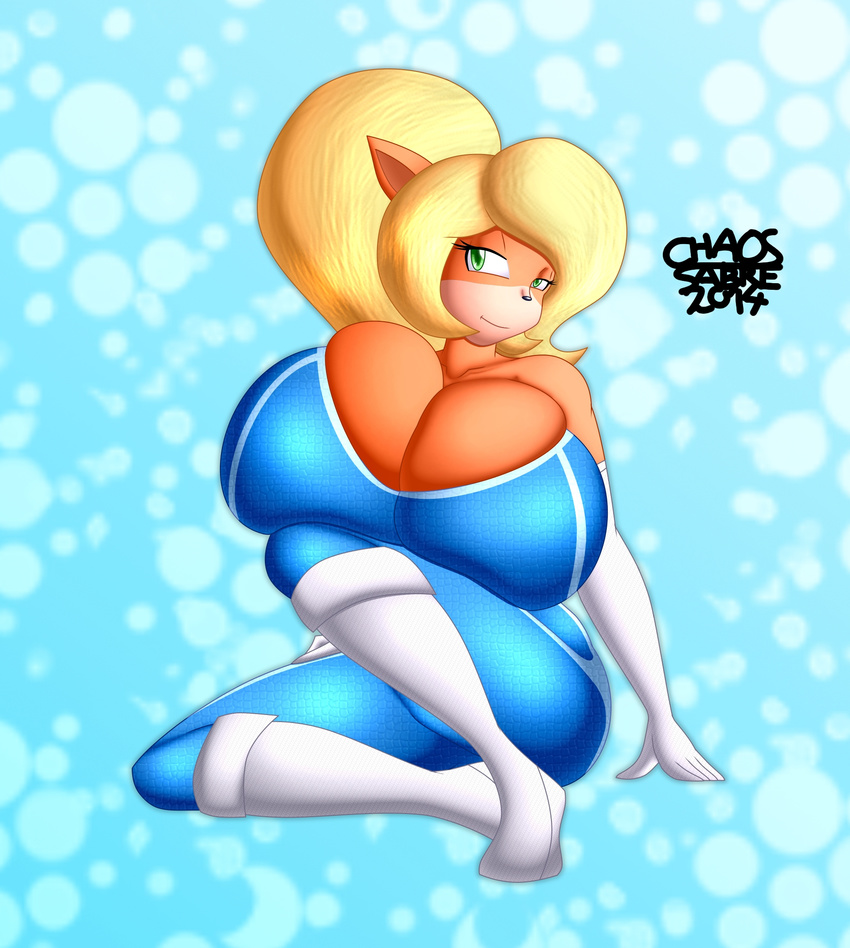 2014 anthro bandicoot big_breasts breasts chaossabre cleavage clothed clothing coco_bandicoot crash_bandicoot_(series) female huge_breasts mammal marsupial solo video_games