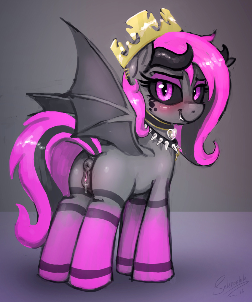 2016 anatomically_correct anatomically_correct_pussy animal_genitalia animal_pussy anus bat_pony bat_wings blush butt clitoris equine_pussy eyelashes fan_character female feral hair hi_res hooves horn membranous_wings multicolored_hair my_little_pony pussy pussy_juice selenophile solo two_tone_hair wings