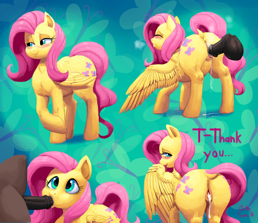 2016 anatomically_correct anatomically_correct_pussy animal_genitalia animal_penis animal_pussy balls blush butt cum cutie_mark dialogue disembodied_penis dock english_text equine equine_penis equine_pussy eyelashes eyes_closed feathered_wings feathers female feral fluttershy_(mlp) friendship_is_magic hair half-closed_eyes hi_res hooves long_hair male male/female mammal my_little_pony oral outta_sync pegasus penetration penis pink_hair pussy sex smile teal_eyes text vaginal vaginal_penetration wings yellow_feathers