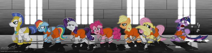 2016 applejack_(mlp) clothing crying equine female fluttershy_(mlp) friendship_is_magic group horn horse male mammal my_little_pony niban-destikim overalls pegasus pinkie_pie_(mlp) pony prison prison_overalls rainbow_dash_(mlp) rarity_(mlp) royal_guard_(mlp) tears twilight_sparkle_(mlp) unicorn winged_unicorn wings