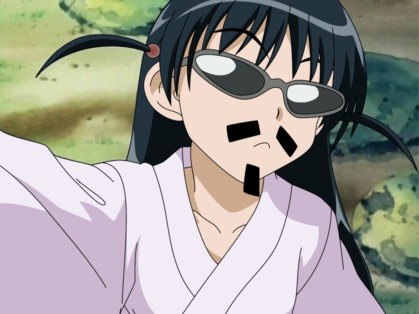 beard disguise facial_hair glasses harima_kenji highres japanese_clothes kimono long_hair mustache school_rumble solo sunglasses tsukamoto_tenma two_side_up vector_trace