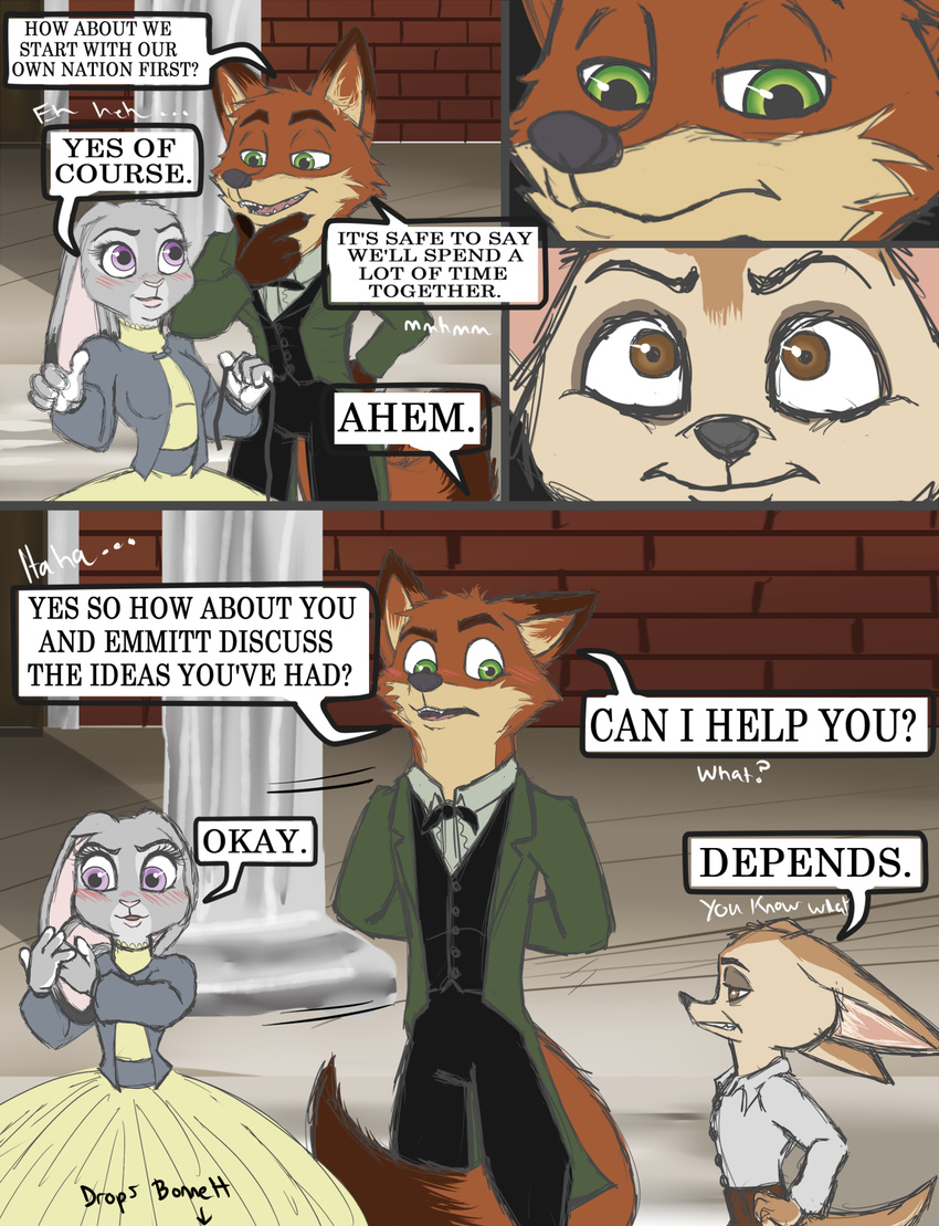 alternate_universe anthro canine clothed clothing comic digital_media_(artwork) disney finnick fox hi_res judy_hopps lagomorph mammal nick_wilde progressoftomorrow rabbit text zootopia