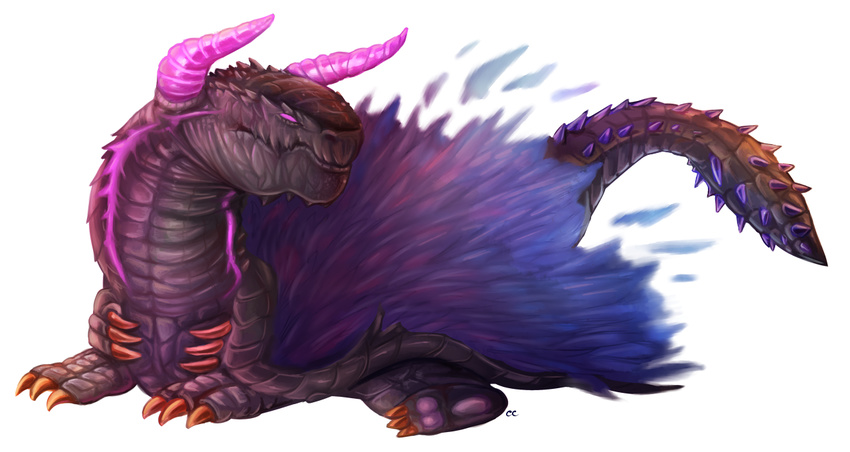 ambiguous_gender black_scales capcom chibi chibity claws dragon feral gore_magala horn monster_hunter purple_eyes purple_horn purple_wings scales scalie simple_background solo spikes video_games white_background wings